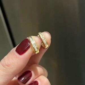 14k solid gold natural baguette diamond earrings